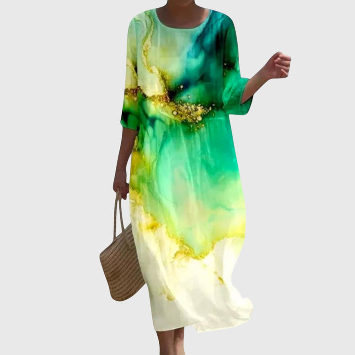 Abito Maxi Donna Stampa Botanica Vestibilità Scenica