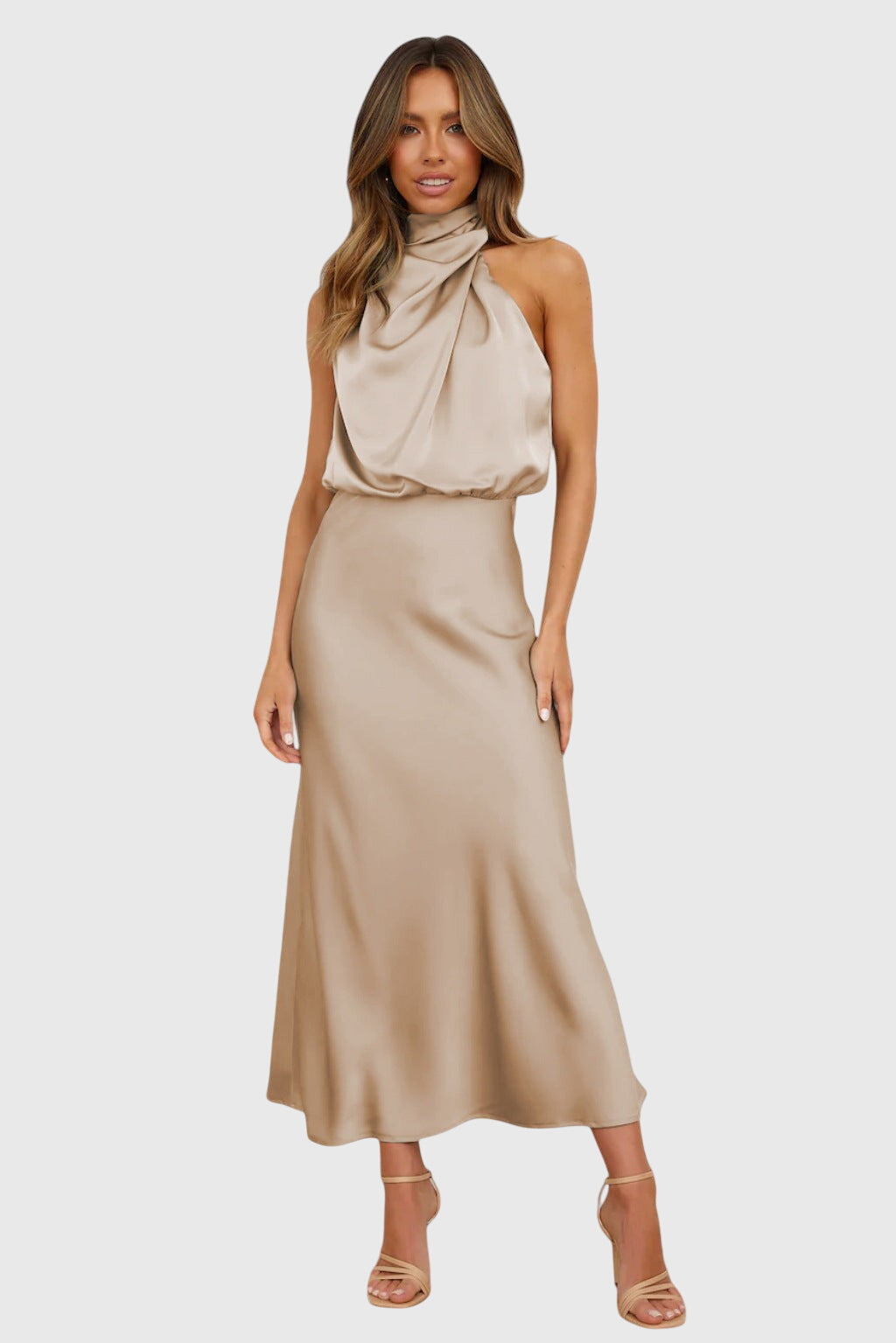 Abito Donna Halter in Raso Lucido Linea Svasata