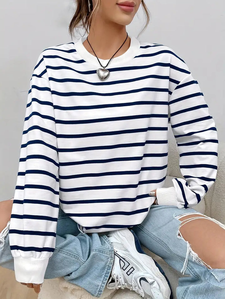 Felpa Donna Casual a Righe Girocollo Regular Fit