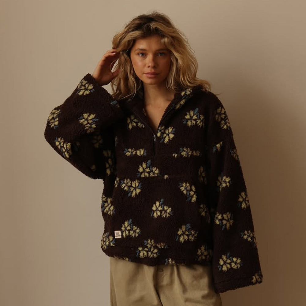 Felpa Donna in Pile Casual con Cerniera e Tasca Frontale