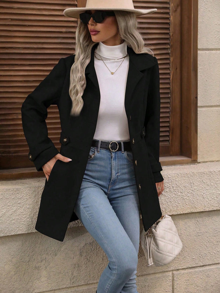 Cappotto Donna Monopetto Misto Lana Media Lunghezza con Revers