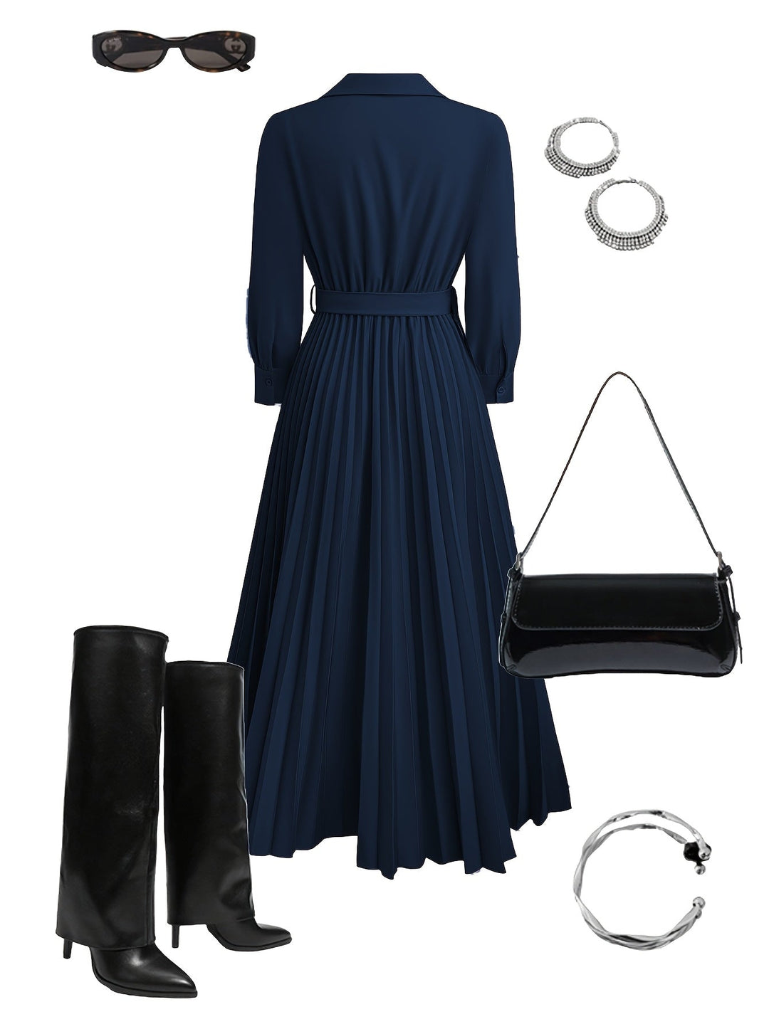 Abito Midi Donna con Cintura Scollo a V