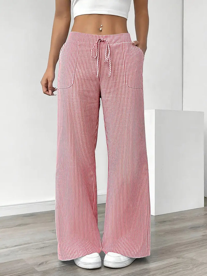 Pantaloni Donna Lino Leggeri Traspiranti Gamba Larga Tasche