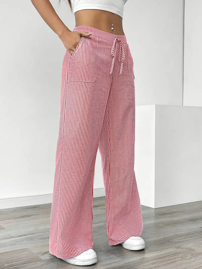 Pantaloni Donna Lino Leggeri Traspiranti Gamba Larga Tasche