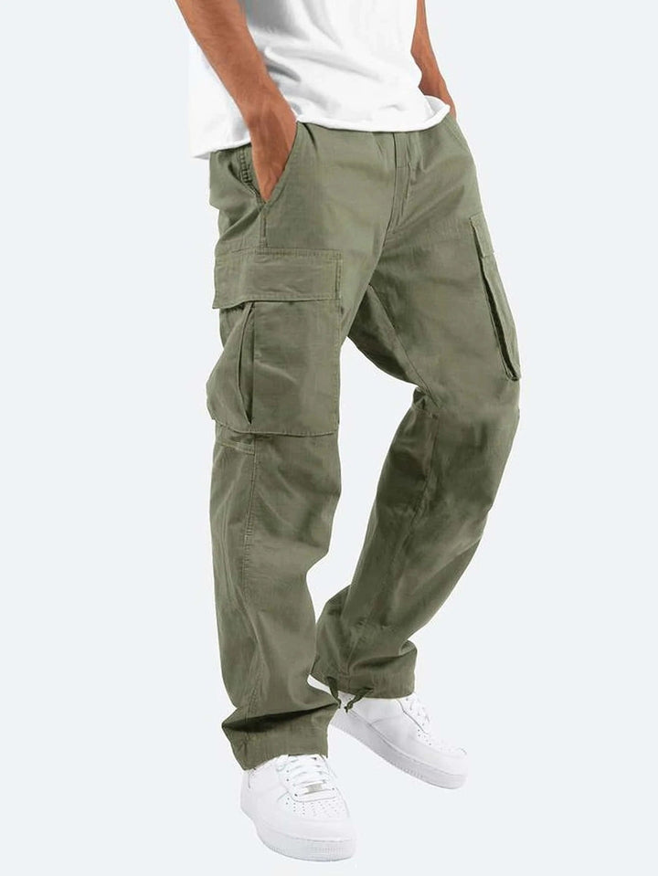 Pantaloni Cargo Uomo Misto Cotone Gamba Larga Vestibilità Rilassata