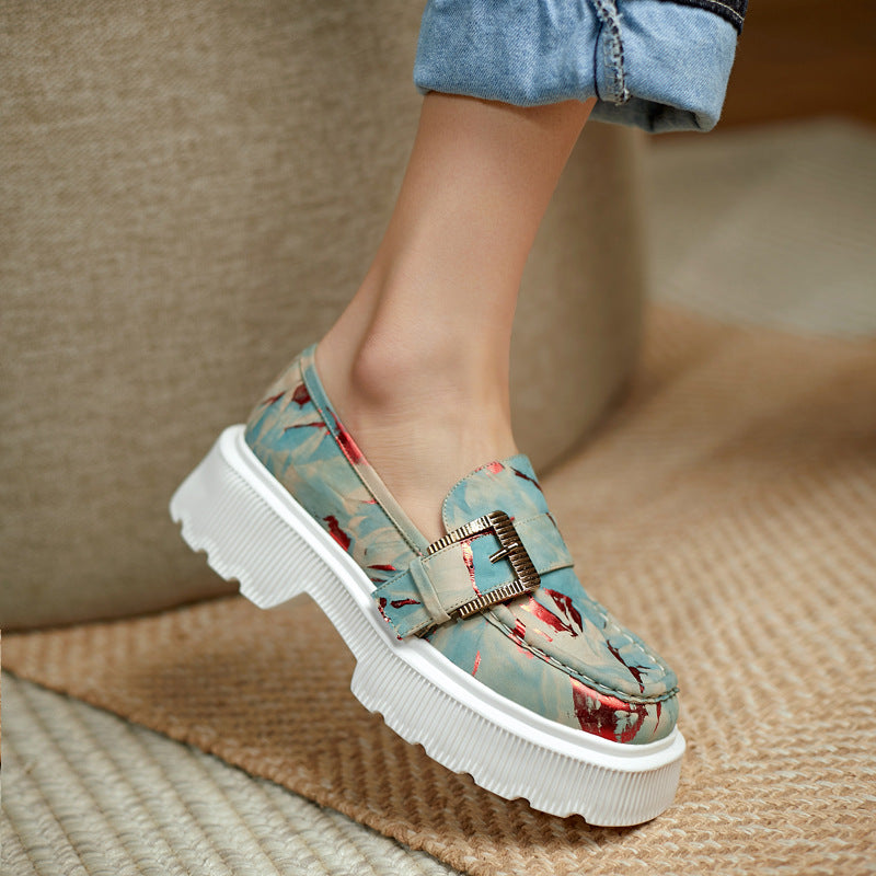 Scarpe Donna Plateau in Pelle con Fibbia Stile Primavera Autunno