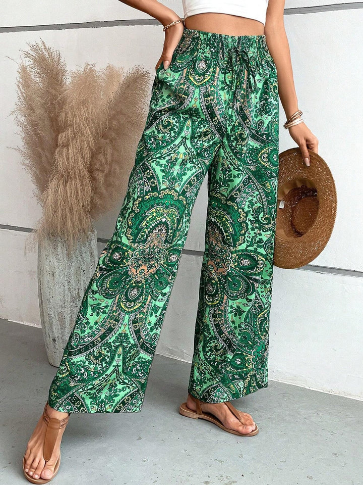 Pantaloni Donna Stampati Tessuto Leggero Taglio Largo