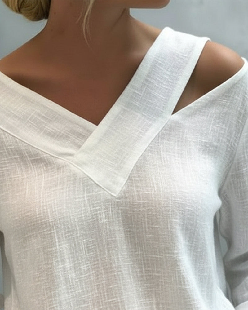 Donna Elegante Scollo a V Asimmetrico Manica Corta