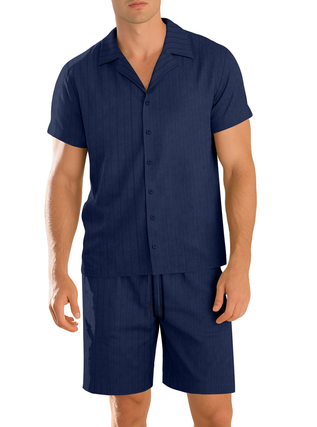 Completo Uomo Camicia Cotone Manica Corta Pantaloni Casual Resistente