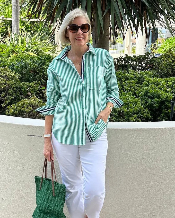 Camicia Donna a Righe Leggera Cotone Casual Bottoni
