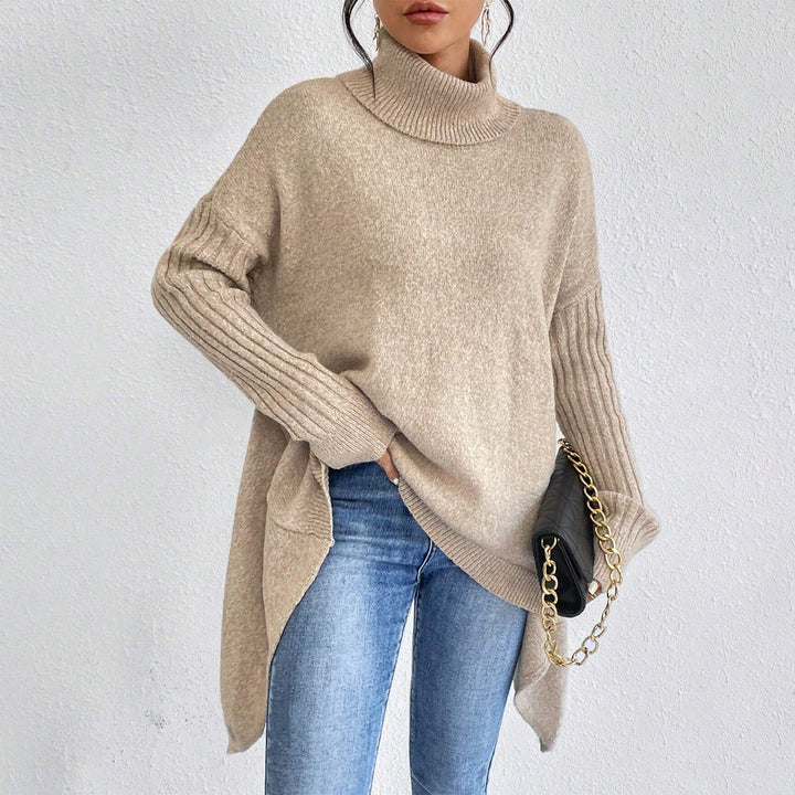 Maglione Donna Dolcevita Maglia Larga Manica Lunga Irregolare