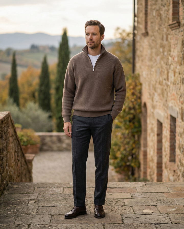 Pullover Uomo Mezzo Zip Maglia Tecnica Strutturata