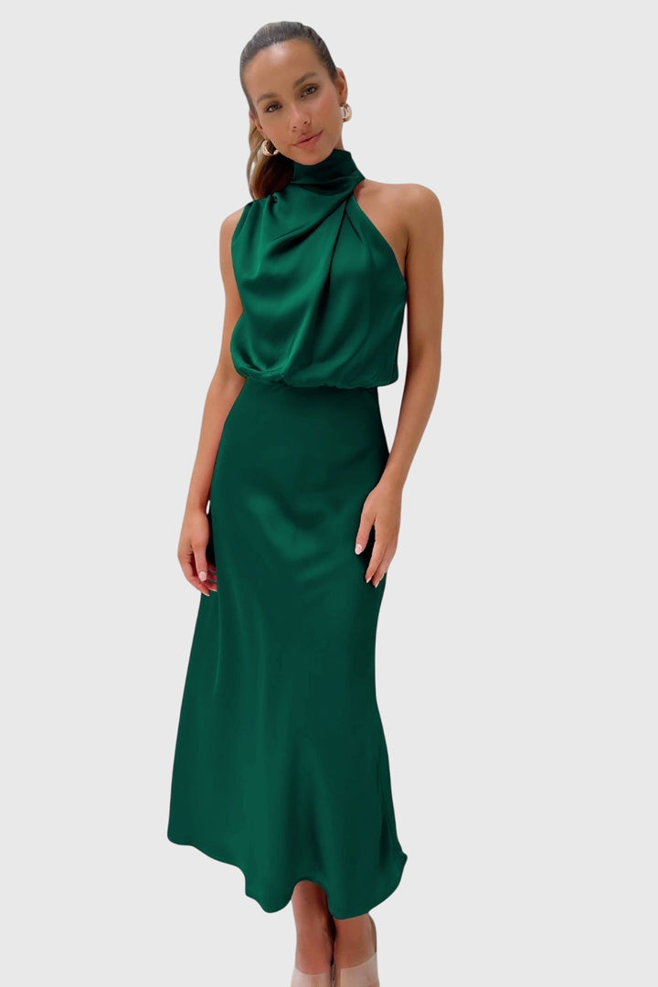 Abito Donna Halter in Raso Lucido Linea Svasata