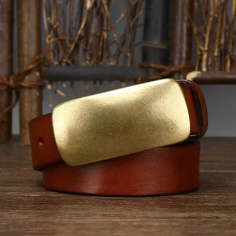 Cintura Uomo in Pelle con Fibbia in Ottone Stile Casual Elegante