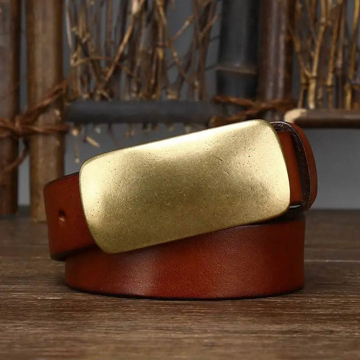 Cintura Uomo in Pelle con Fibbia in Ottone Stile Casual Elegante