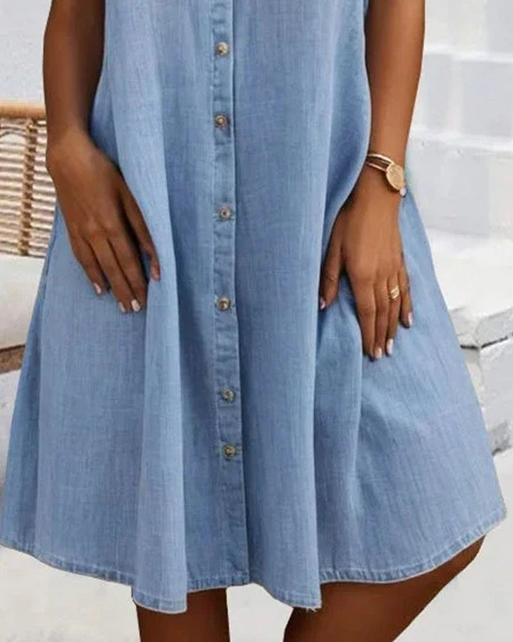 Abito Midi Donna con Colletto a Revers e Bottoni
