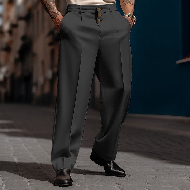 Pantaloni Uomo Dritti Tessuto Morbido Vestibilità Ampia