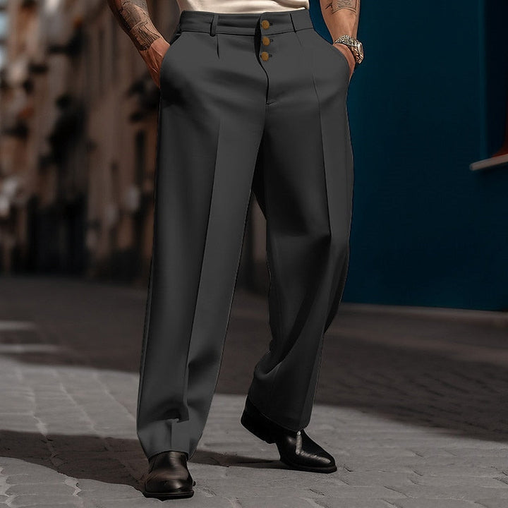 Pantaloni Uomo Dritti Tessuto Morbido Vestibilità Ampia