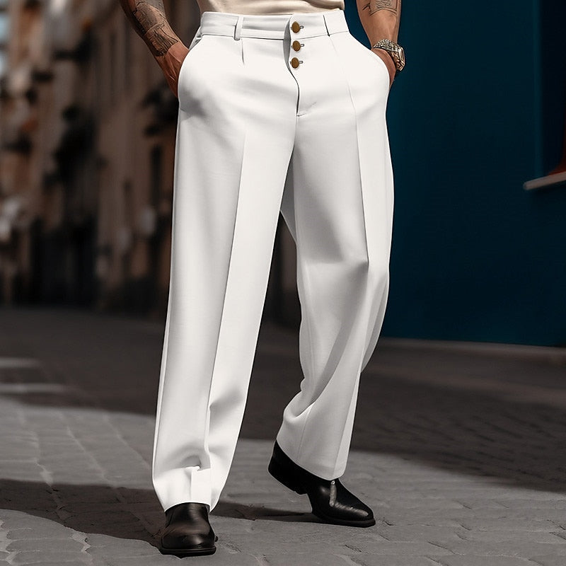 Pantaloni Uomo Dritti Tessuto Morbido Vestibilità Ampia