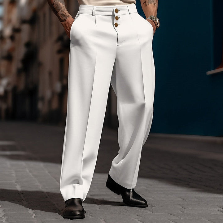 Pantaloni Uomo Dritti Tessuto Morbido Vestibilità Ampia