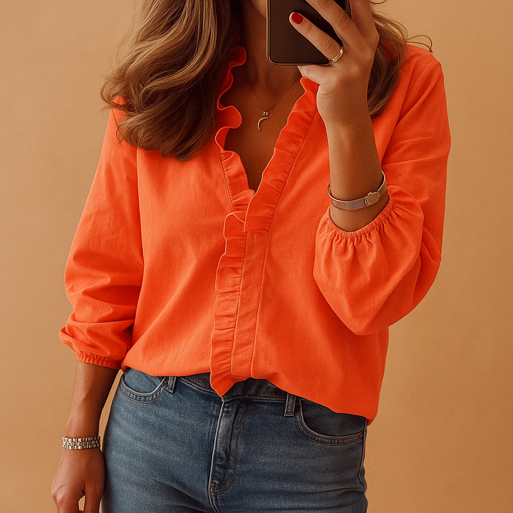 Camicetta Donna con Volant Maniche Lunghe Stile Casual - Vesarelli