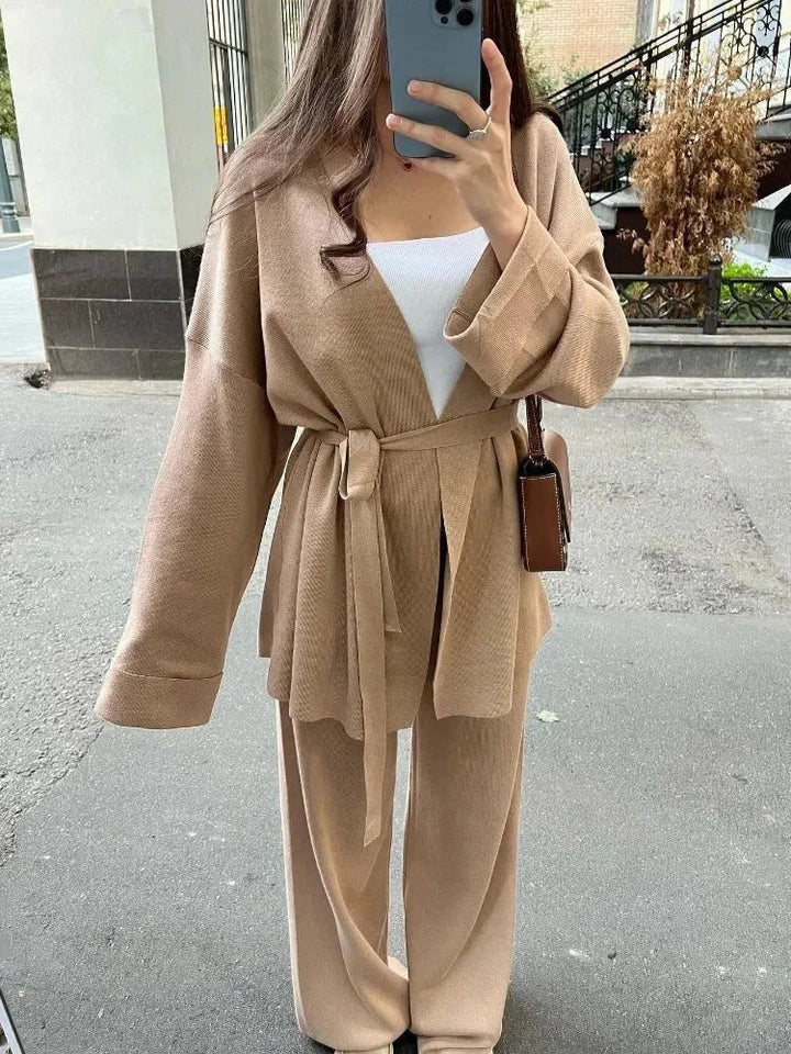 Completo Donna Cardigan Cintura e Pantaloni Maglia Morbida - Vesarelli