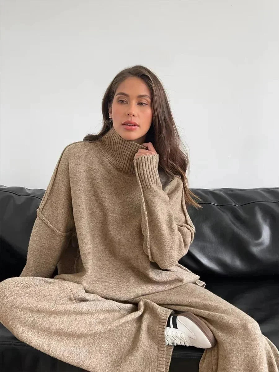 Completo Donna Maglia Collo Alto Tessuto Morbido Taglio Ampio - Vesarelli