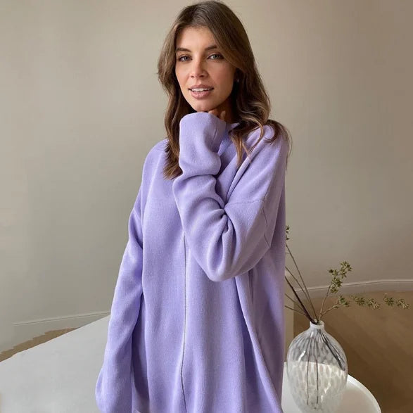 Ensemble femme beige en coton doux, coupe décontractée avec manches amples.