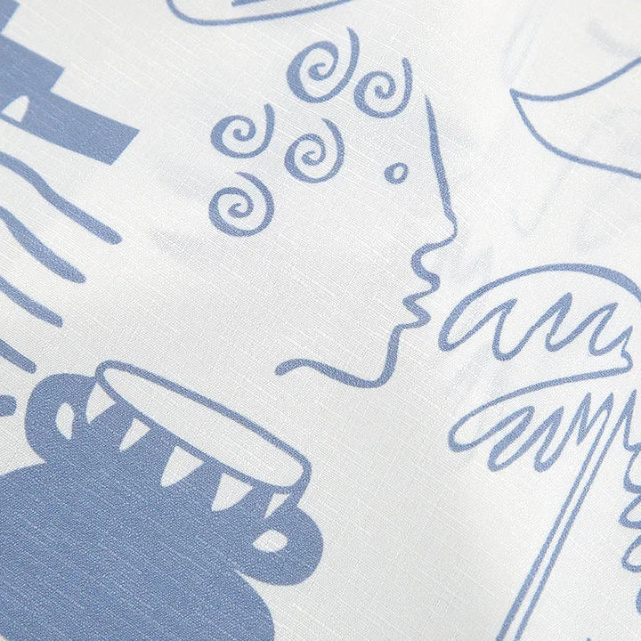 Ensemble femme en coton blanc et bleu à motifs modernes, avec un design élégant et coupe confortable pour un style…