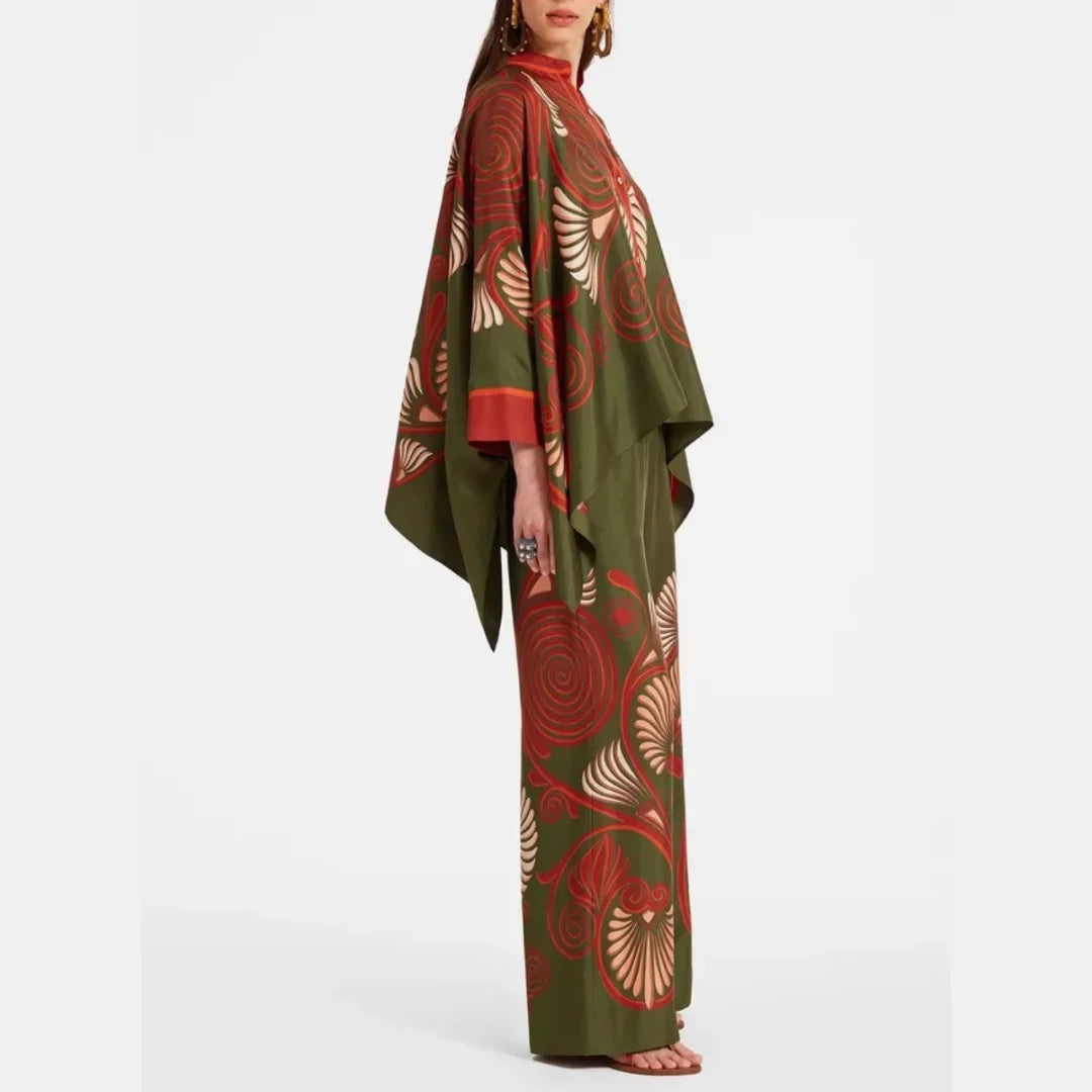 Ensemble boho chic pour femme avec motifs floraux, fabriqué en coton léger, idéal pour le printemps.