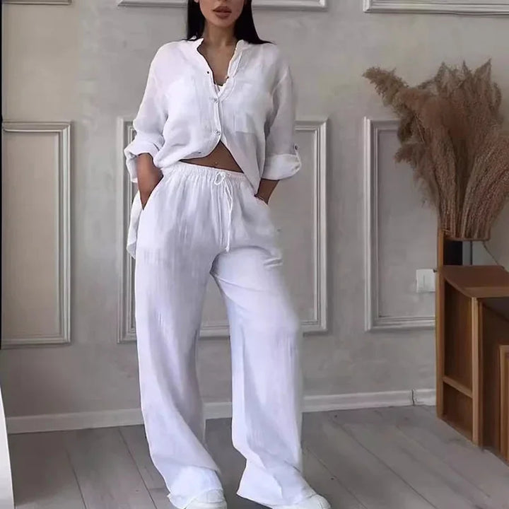 Completo Donna Camicia e Pantaloni Lino Leggero Taglio Ampio - Vesarelli
