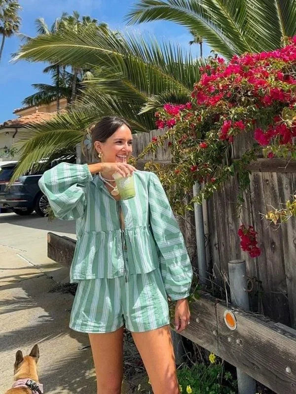 Completo Donna Estate Blusa e Short a Righe Vestibilità Comoda - Vesarelli