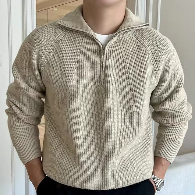 Maglione Uomo Cotone a Coste con Cerniera a Un Quarto
