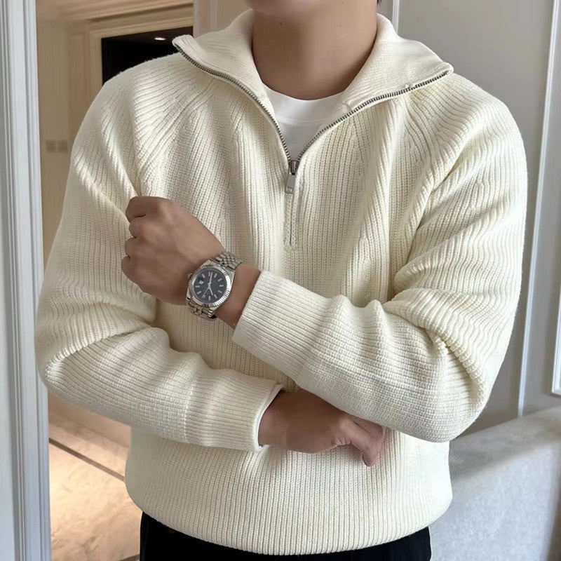 Maglione Uomo Cotone a Coste con Cerniera a Un Quarto