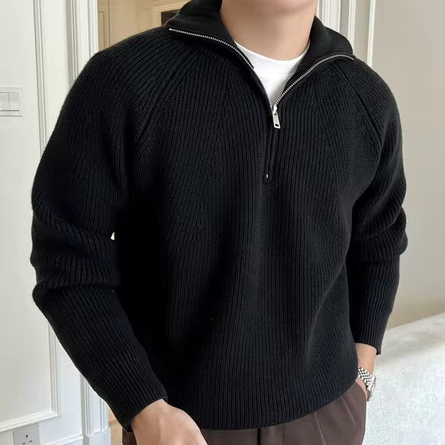 Maglione Uomo Cotone a Coste con Cerniera a Un Quarto