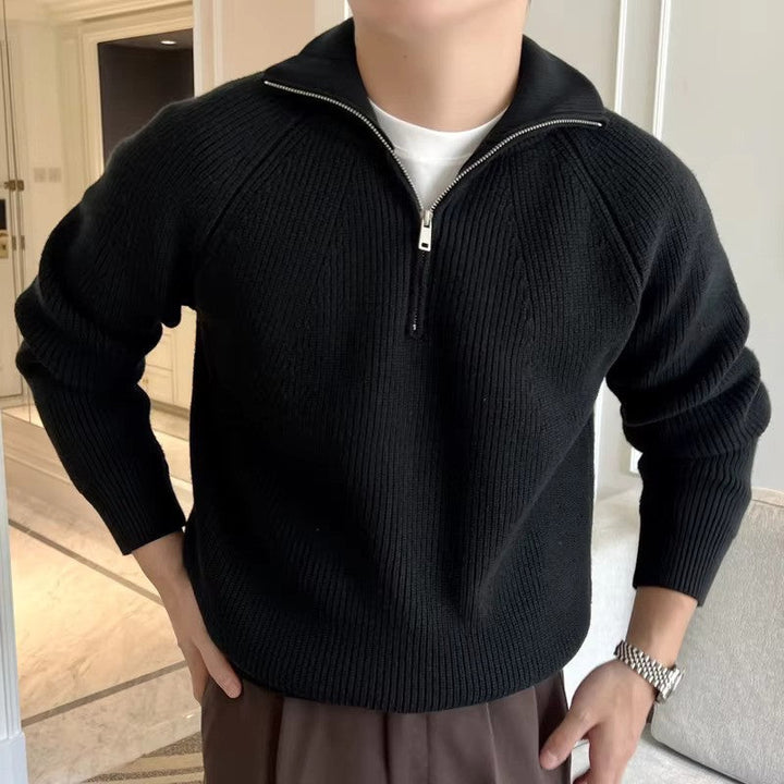 Maglione Uomo Cotone a Coste con Cerniera a Un Quarto