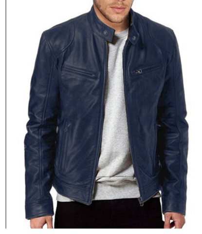 Giacca Uomo in Pelle Slim Fit Chiusura a Cerniera Motociclista - Vesarelli