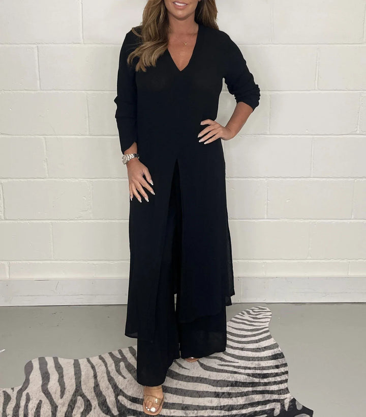 Completo Donna Lungo e Pantaloni Casual Vestibilità Comoda