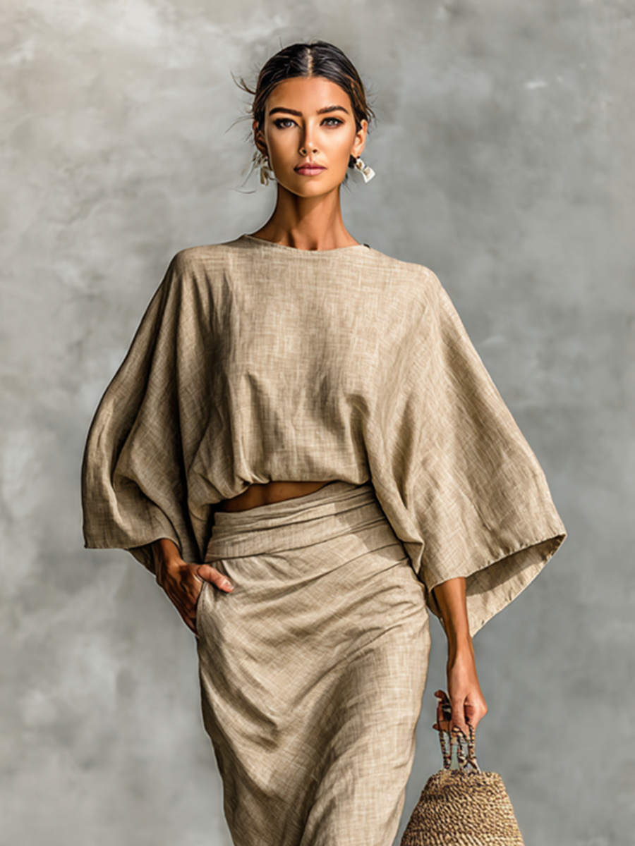 Completo Donna Maniche Pipistrello Gonna Lunga Elegante