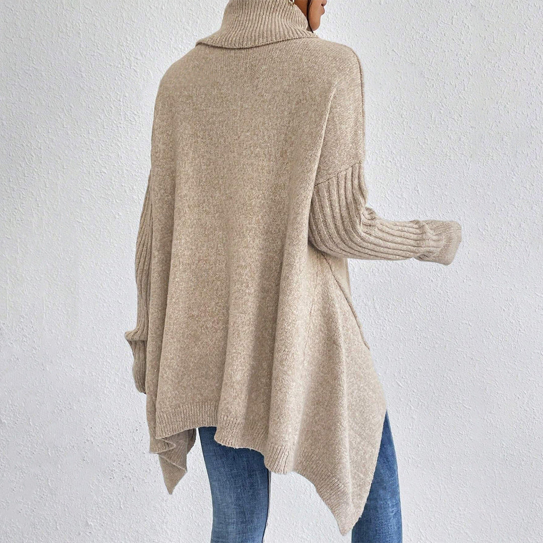 Maglione Donna Dolcevita Maglia Larga Manica Lunga Irregolare