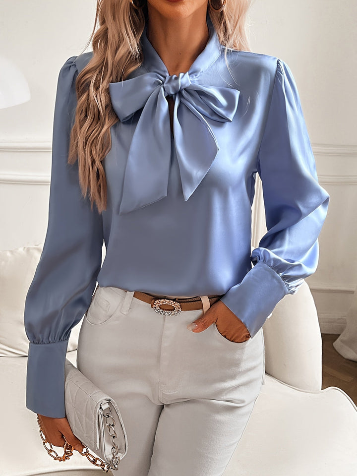 Chemisier Donna in Satin Maniche Lunghe Collo con Nodo Elegante - Vesarelli
