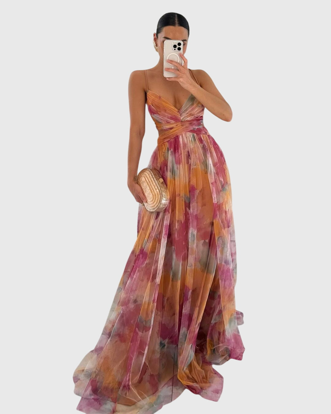 Abito Maxi Donna in Tessuto Stampa Botanica Linea Allungante - Vesarelli