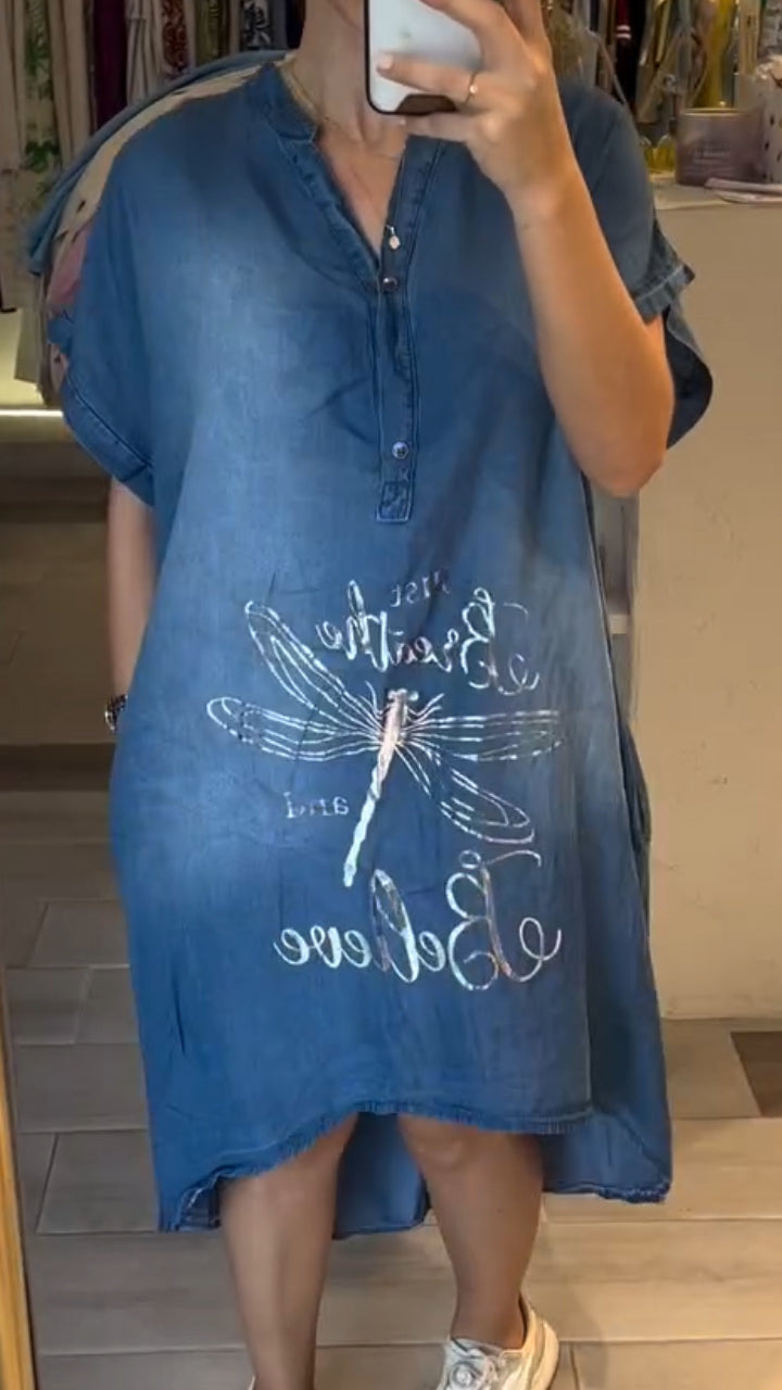 Abito Casual Donna in Denim Scollo a V Bottoni