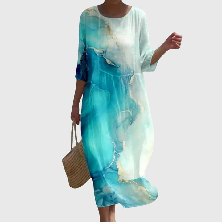 Abito Maxi Donna Stampa Botanica Vestibilità Scenica