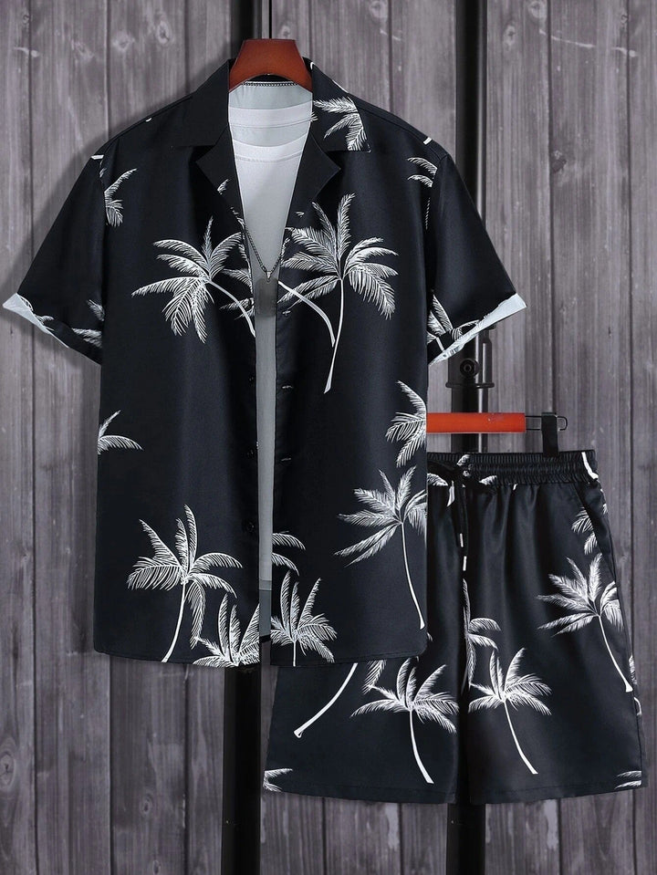 Completo Uomo Camicia e Shorts Stampa Palme Estate