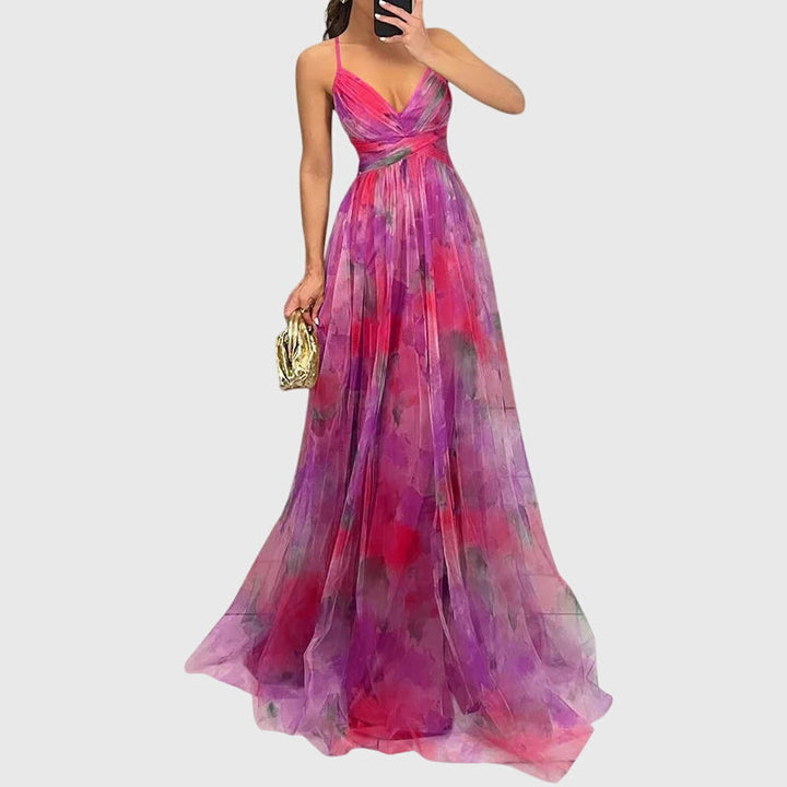 Abito Maxi Donna in Tessuto Stampa Botanica Linea Allungante