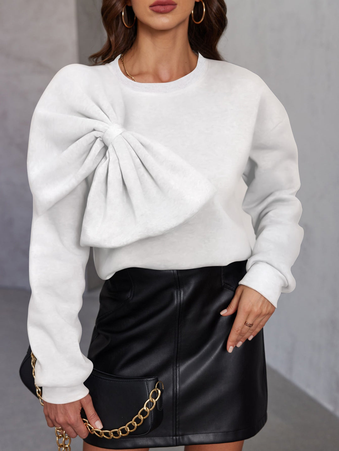 Maglione Donna in Maglia con Fiocco Maniche Lunghe Morbido