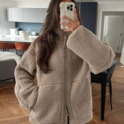 Giacca Donna in Pile Colletto a Punta Tasche Casual