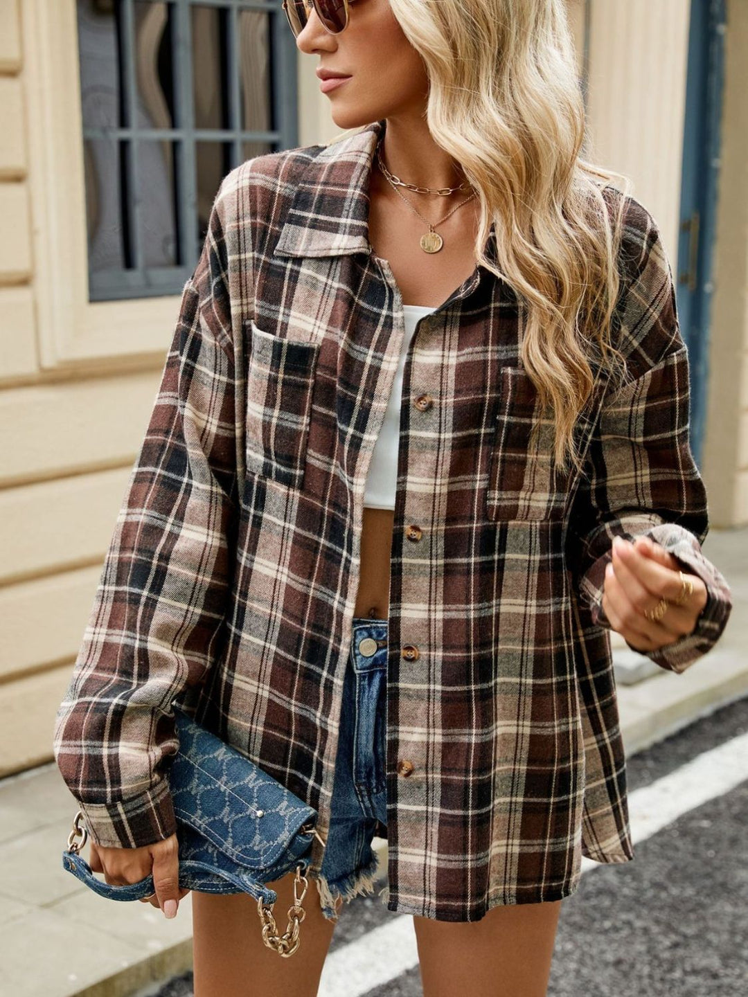 Camicia Donna Cotone Quadri Maniche Lunghe Stile Casual