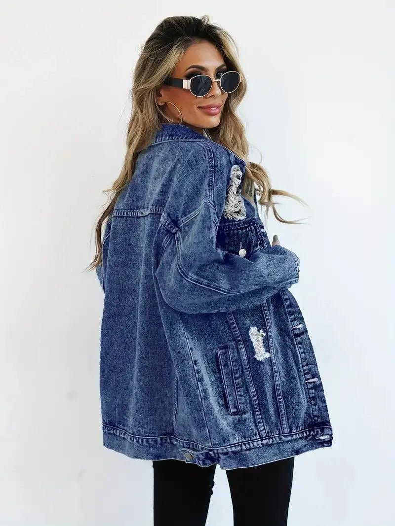 Giacca Donna Denim Impermeabile Foderata Oversize